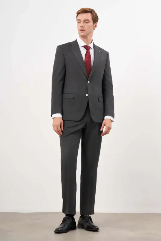 Modazone Erkek Siyah Poliviskon Trend Ekoseli Dynamic Fit Mono Yaka Takım Elbise - 3