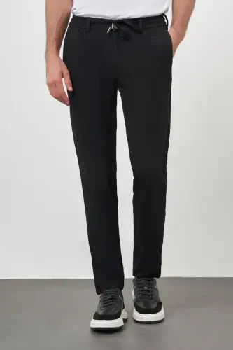 Morven Erkek Siyah Poliviskon Trend İpli Jogger Slim Fit Spor Pantolon - 1