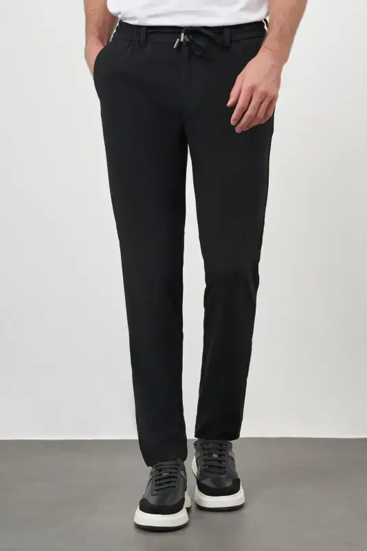 Morven Erkek Siyah Poliviskon Trend İpli Jogger Slim Fit Spor Pantolon - 2