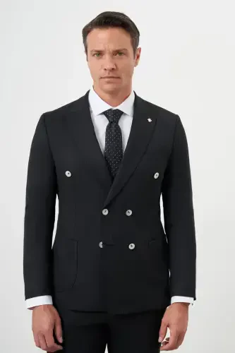 Morven Erkek Siyah Poliviskon Trend Kruvaze Slim Fit Sivri Yaka Takım Elbise - 8