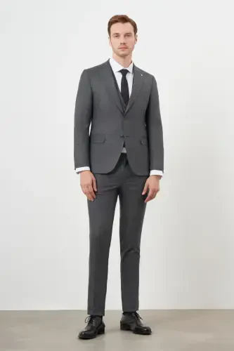 Morven Erkek Siyah Poliviskon Trend Yelekli Desenli Slim Fit Sivri Yaka Takım Elbise - MORVEN (1)