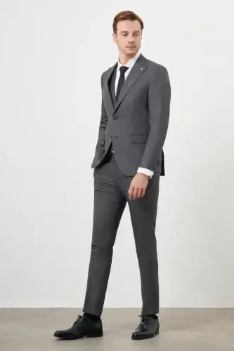 Morven Erkek Siyah Poliviskon Trend Yelekli Desenli Slim Fit Sivri Yaka Takım Elbise - MORVEN (1)