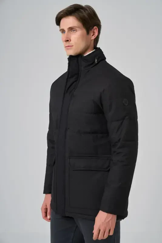 Morven Erkek Siyah Polyester Çıtçıtlı Kapüşonlu Mont - 3
