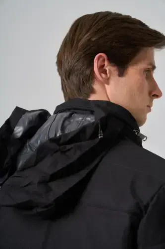 Morven Erkek Siyah Polyester Çıtçıtlı Kapüşonlu Mont - 4