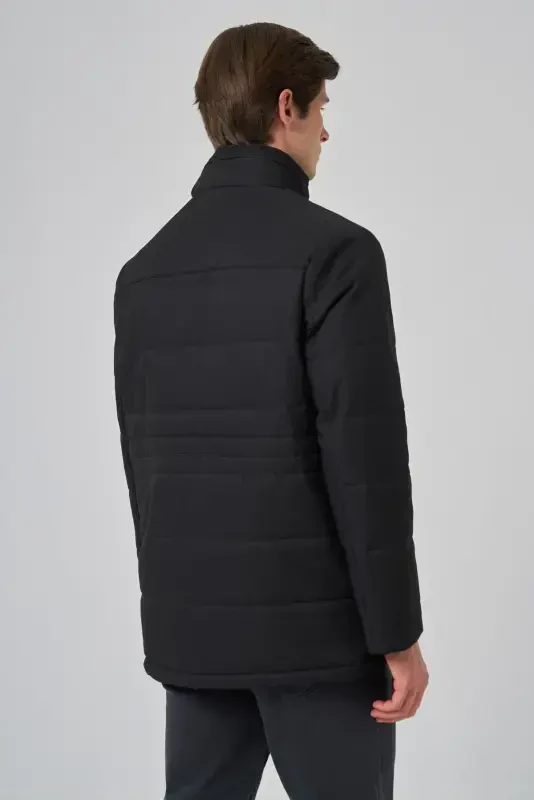 Morven Erkek Siyah Polyester Çıtçıtlı Kapüşonlu Mont - 5