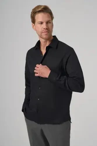 Morven Erkek Siyah Polyester Trend Desenli Dynamic Fit İtalyan Yaka Gömlek - MORVEN (1)
