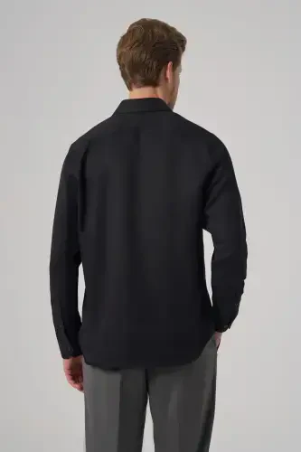 Morven Erkek Siyah Polyester Trend Desenli Dynamic Fit İtalyan Yaka Gömlek - 5