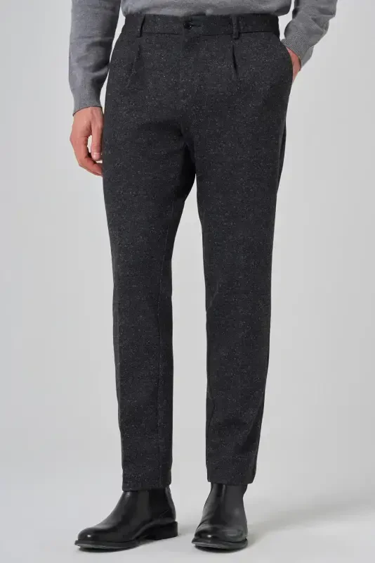 Morven Erkek Siyah Polyester Trend Desenli Slim Fit Pantolon - 2