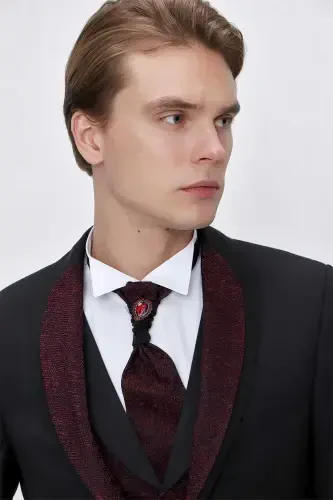 Modazone Erkek Siyah Santos Çıkma Yaka Slim Fit Damatlık - 6