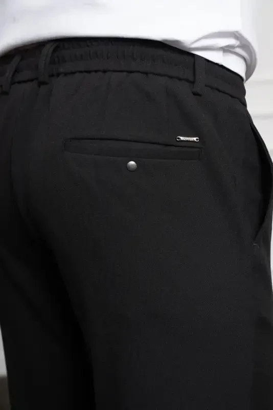 Morven Erkek Siyah Slim Fit Dar Kesim İpli Jogger Pantolon - 4