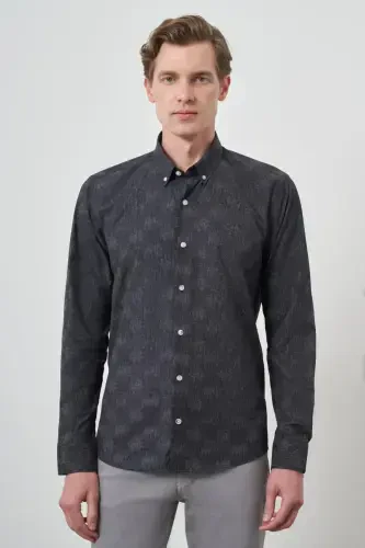 Morven Erkek Siyah Slim Fit Düğmeli Yaka Gömlek 