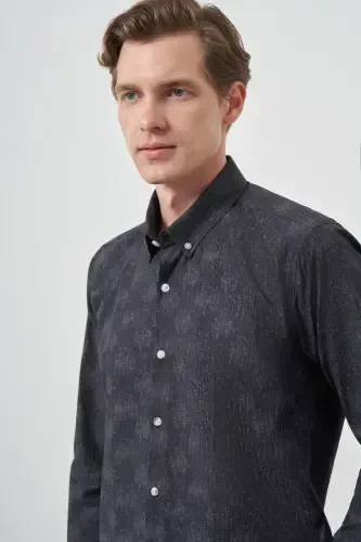Morven Erkek Siyah Slim Fit Düğmeli Yaka Gömlek - 4