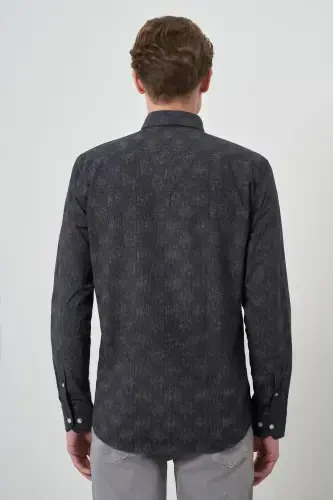Morven Erkek Siyah Slim Fit Düğmeli Yaka Gömlek - 5