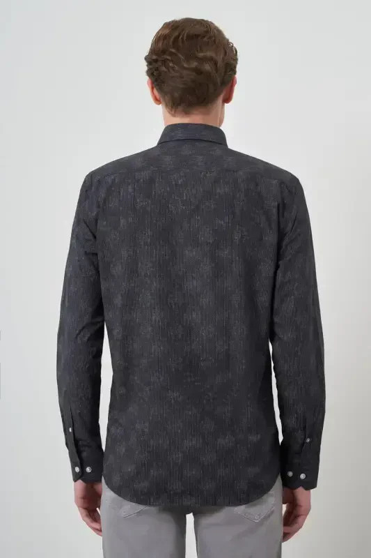 Morven Erkek Siyah Slim Fit Düğmeli Yaka Gömlek - 5