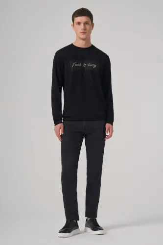 Morven Erkek Siyah Trend Baskılı Bisiklet Yaka Sweat-Shirt - 4