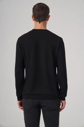 Morven Erkek Siyah Trend Baskılı Bisiklet Yaka Sweat-Shirt - 5