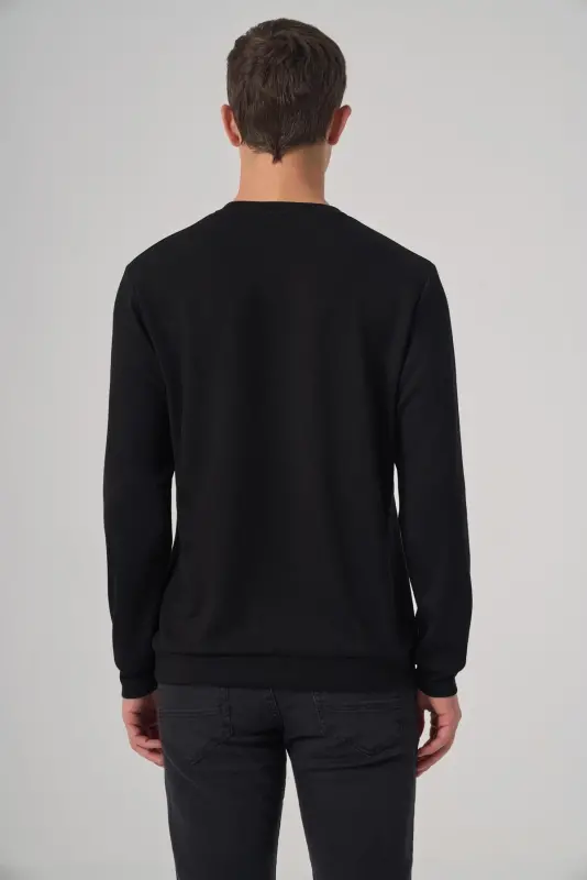 Morven Erkek Siyah Trend Baskılı Bisiklet Yaka Sweat-Shirt - 5