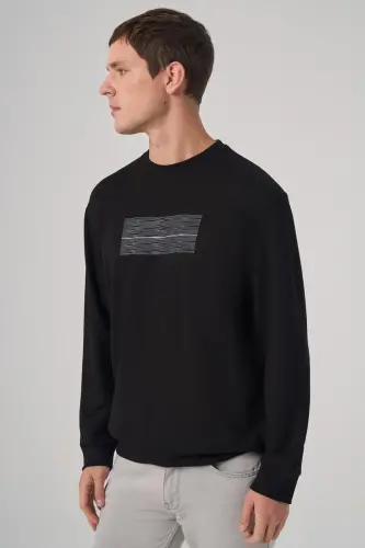 Modazone Erkek Siyah Trend Baskılı Bisiklet Yaka Sweatshirt - MORVEN (1)