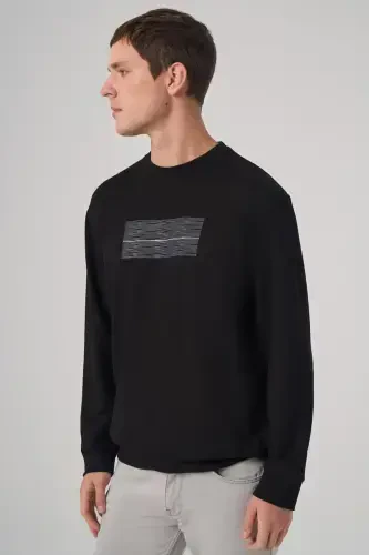 Morven Erkek Siyah Trend Baskılı Bisiklet Yaka Sweatshirt - MORVEN (1)