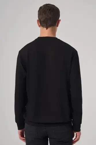 Morven Erkek Siyah Trend Baskılı Bisiklet Yaka Sweatshirt - 5