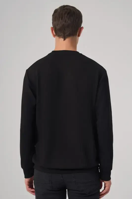 Morven Erkek Siyah Trend Baskılı Bisiklet Yaka Sweatshirt - 5