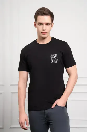 Morven Erkek Siyah Trend Bisiklet Yaka Dinamik Fit Pamuk T-Shirt - 3