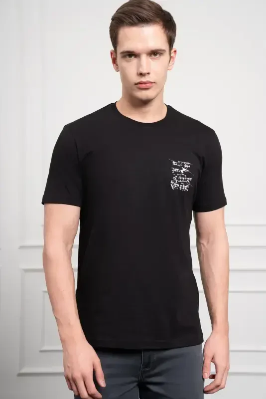 Morven Erkek Siyah Trend Bisiklet Yaka Dinamik Fit Pamuk T-Shirt - 4