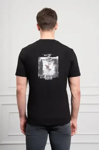 Morven Erkek Siyah Trend Bisiklet Yaka Dinamik Fit Pamuk T-Shirt - 5