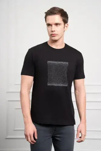 Morven Erkek Siyah Trend Bisiklet Yaka Dinamik Fit Pamuk T-Shirt - 3