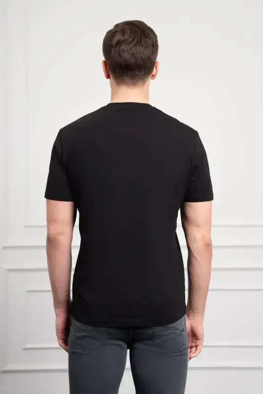 Morven Erkek Siyah Trend Bisiklet Yaka Dinamik Fit Pamuk T-Shirt - 5