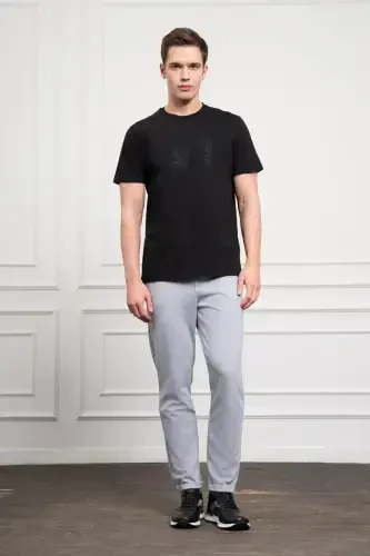 Morven Erkek Siyah Trend Bisiklet Yaka Dinamik Fit Pamuk T-Shirt - 2