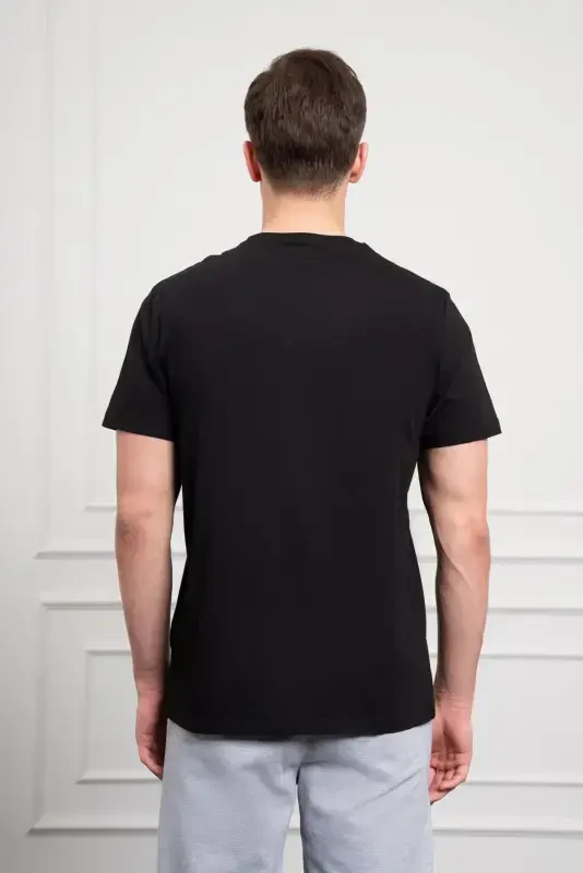 Morven Erkek Siyah Trend Bisiklet Yaka Dinamik Fit Pamuk T-Shirt - 5