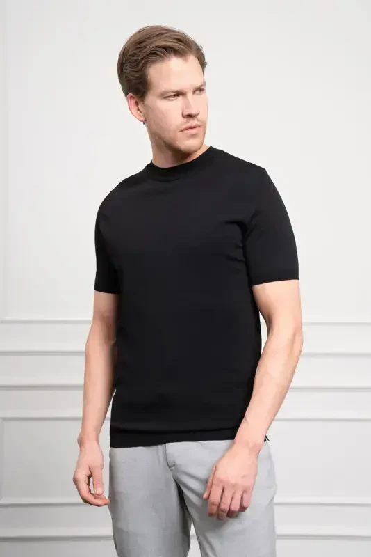 Morven Erkek Siyah Trend Bisiklet Yaka Dynamic Fit Rahat Kesim Rayon T-Shirt - 3