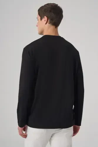 Morven Erkek Siyah Trend Bisiklet Yaka Rayon Sweatshirt - 6