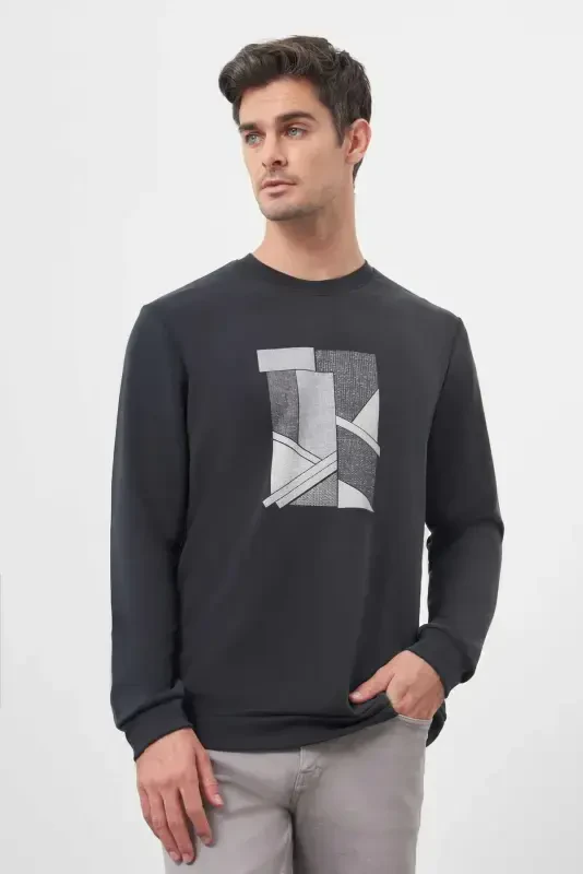 Morven Erkek Siyah Trend Bisiklet Yaka Sweat-Shirt - 1