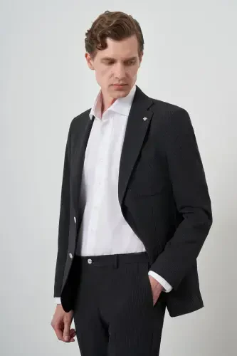Morven Erkek Siyah Trend Çizgili Slim Fit Mono Yaka Takım Elbise - MORVEN (1)