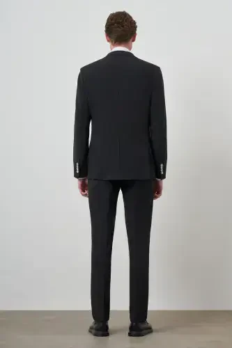 Modazone Erkek Siyah Trend Çizgili Slim Fit Mono Yaka Takım Elbise - 5