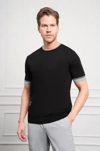 Morven Erkek Siyah Trend Polo Yaka Dinamik Fit Rahat Kesim T-Shirt - MORVEN (1)