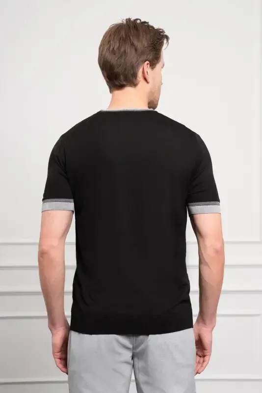 Morven Erkek Siyah Trend Polo Yaka Dinamik Fit Rahat Kesim T-Shirt - 5