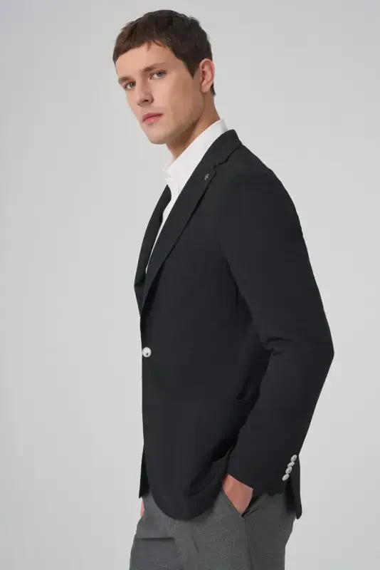 Morven Erkek Siyah Trend Slim Fit Mono Yaka Ceket - MORVEN