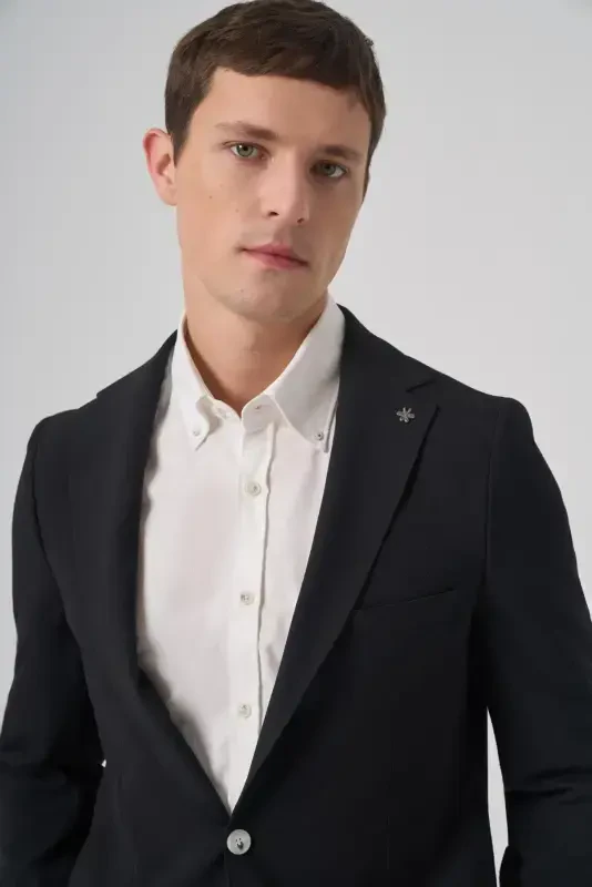 Morven Erkek Siyah Trend Slim Fit Mono Yaka Ceket - 3