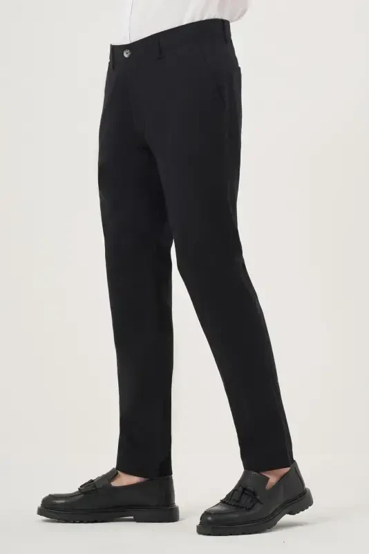 Morven Erkek Siyah Yazlık Pamuk Yan Cep Slim Fit Chino Pantolon - 3
