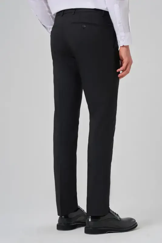 Morven Erkek Siyah Yünlü Basic Düz Dynamic Fit Pantolon - 5