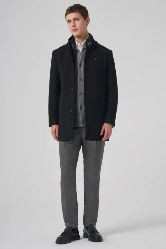 Morven Erkek Siyah Yünlü Dynamic Fit Kambet Çıkma Mostra Kaban - 3