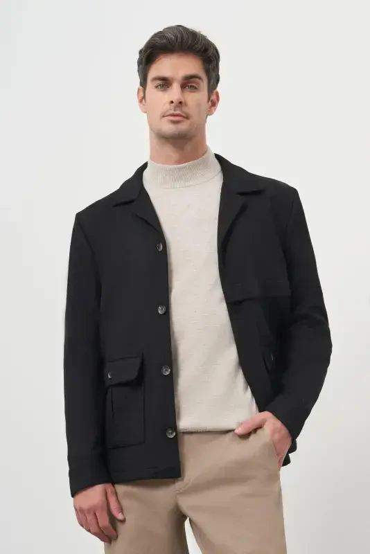 Morven Erkek Siyah Yünlü Worker Ceket - 3