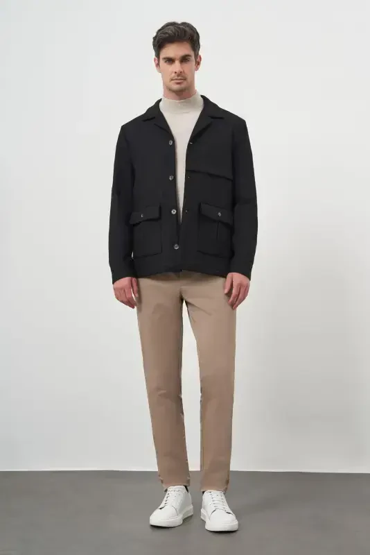 Morven Erkek Siyah Yünlü Worker Ceket - 4