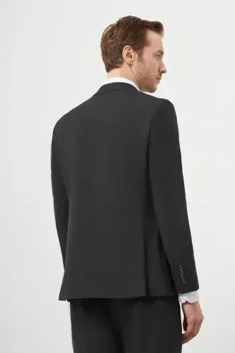 Morven Erkek Siyah Yünlü Slim Fit Mono Yaka Takım Elbise - 5