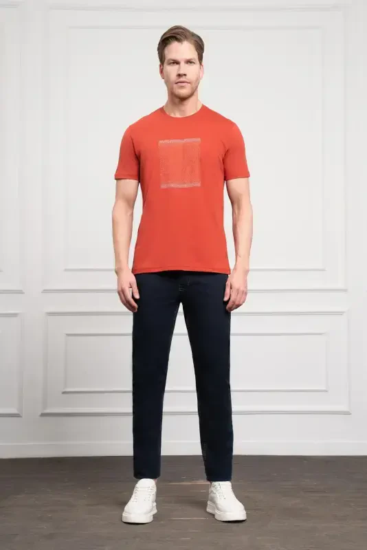 Morven Erkek Tarçın Trend Bisiklet Yaka Dinamik Fit Pamuk T-Shirt - 2