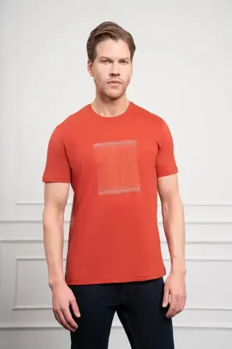 Morven Erkek Tarçın Trend Bisiklet Yaka Dinamik Fit Pamuk T-Shirt - 3