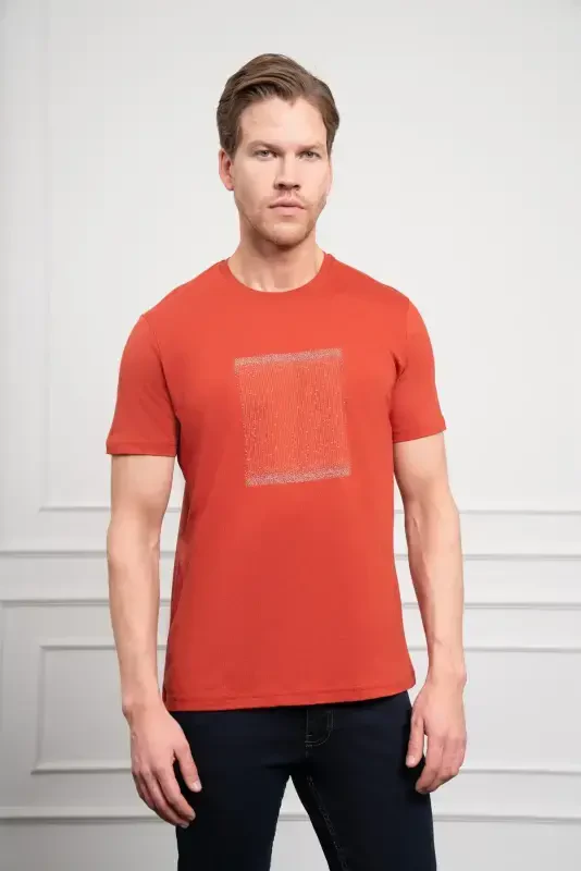 Morven Erkek Tarçın Trend Bisiklet Yaka Dinamik Fit Pamuk T-Shirt - 3